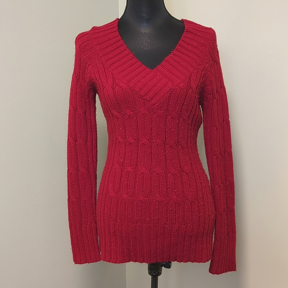 Seduction Women's Long-sleeve V-neck Red Colour Sweater Size Medium
